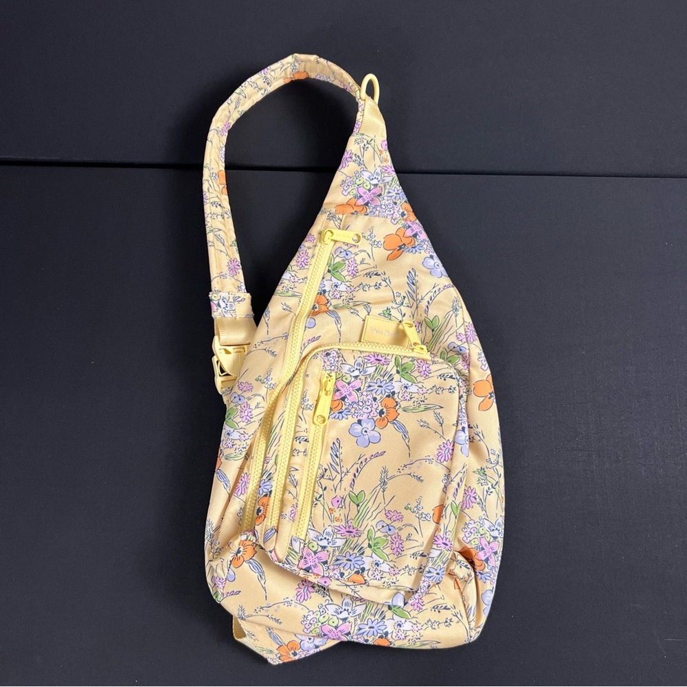 Vera Bradley Reactive Sling Backpack Sunlit Garden Yellow Floral Flowers.